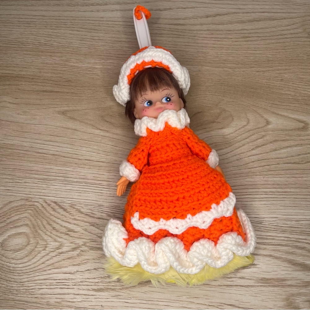 Vintage Crochet Feather Duster Doll Cover